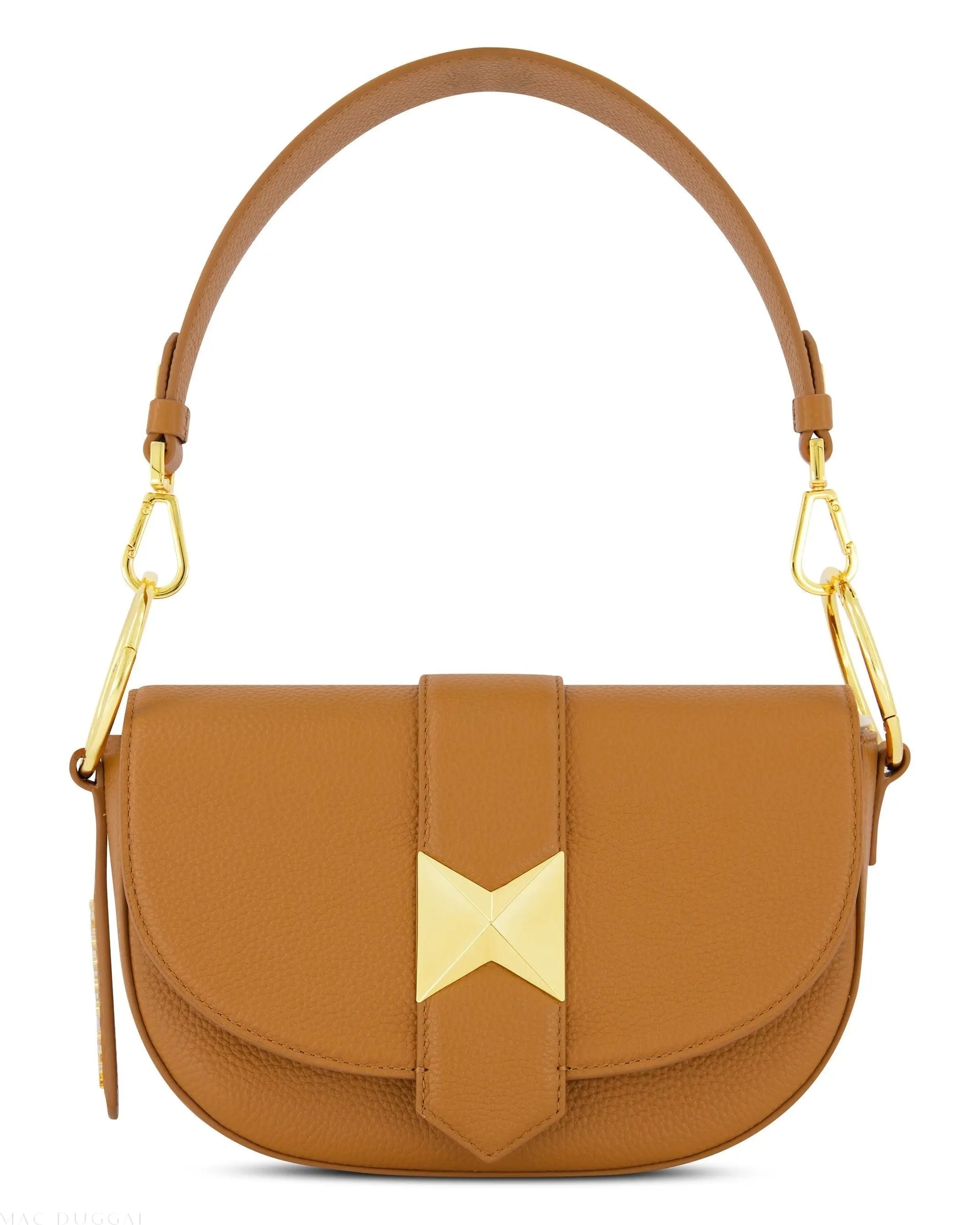Brown Grain Leather Saddle Bag With Gold Hardware - FINAL SALE