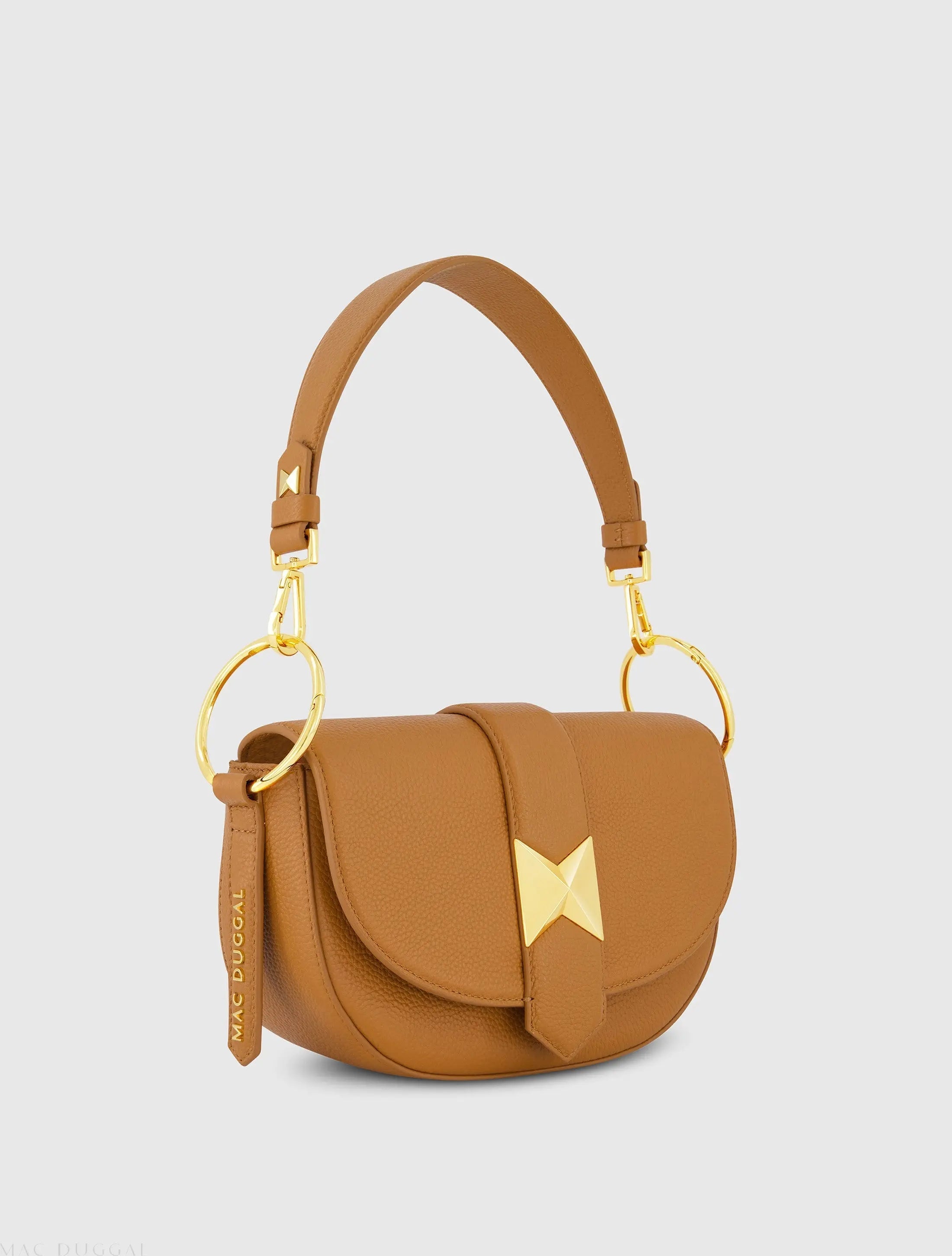 Brown Grain Leather Saddle Bag With Gold Hardware - FINAL SALE
