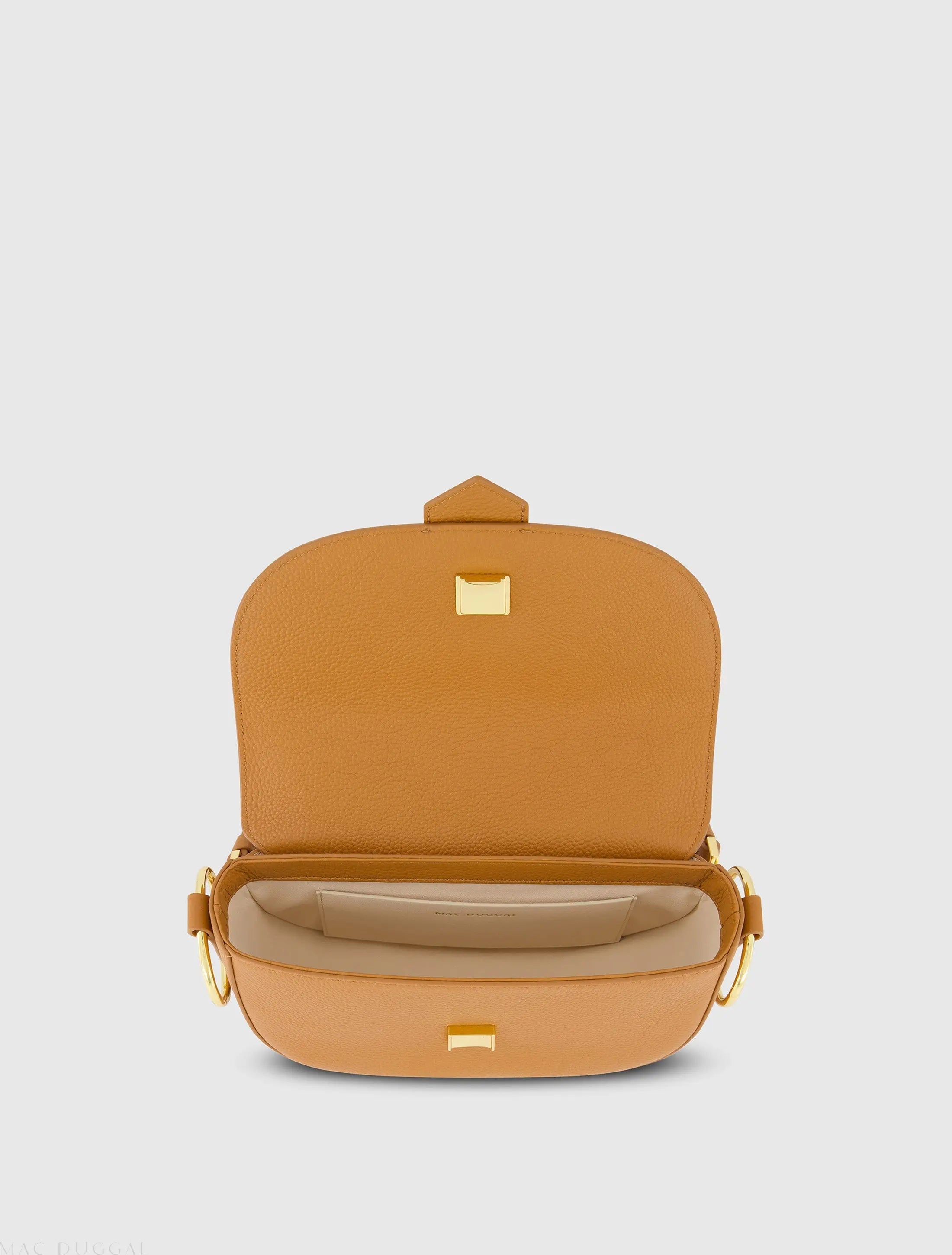 Brown Grain Leather Saddle Bag With Gold Hardware - FINAL SALE