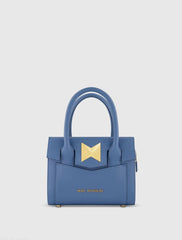 Blue Small Leather Tote Bag With Gold Hardware - FINAL SALE