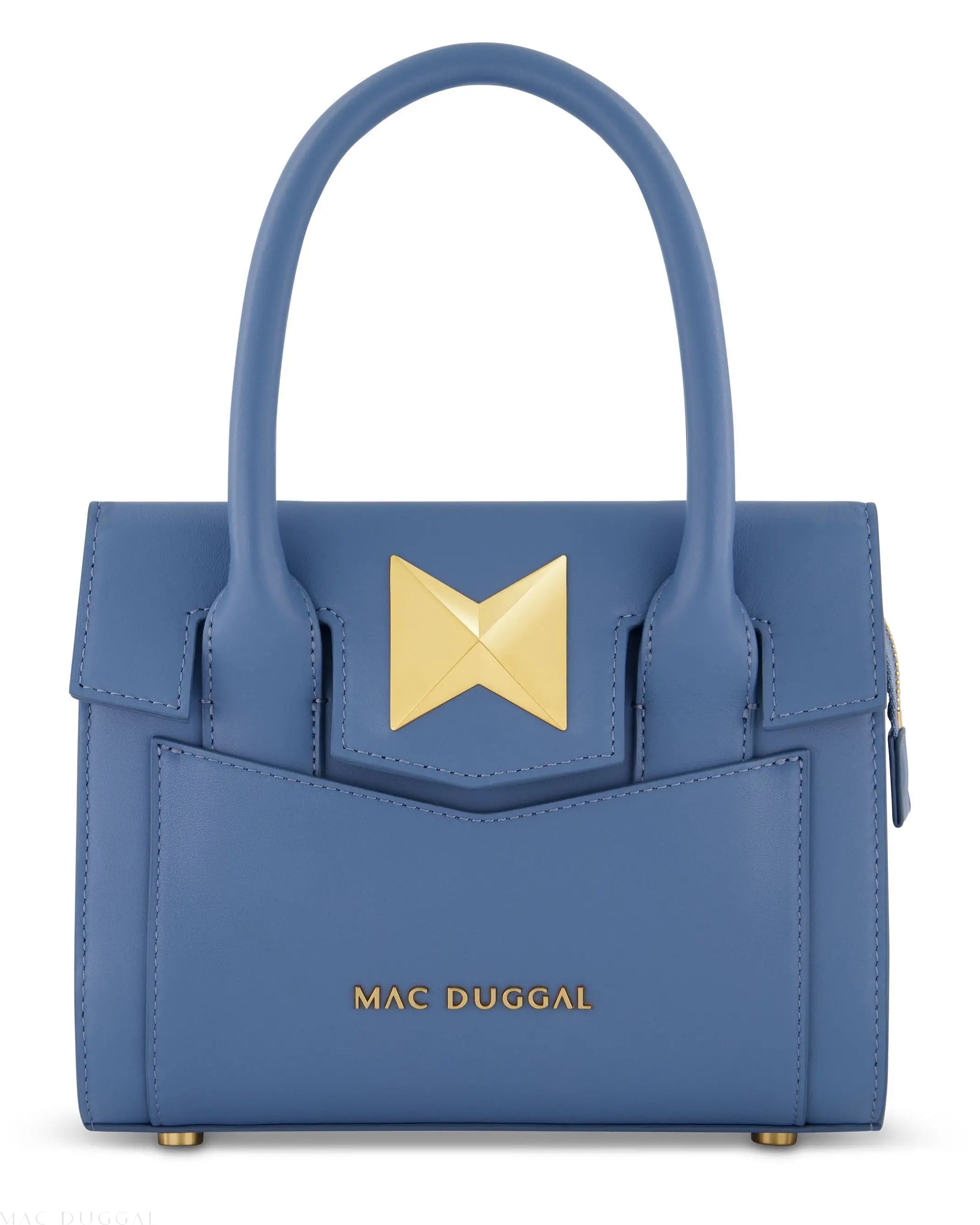 Blue Small Leather Tote Bag With Gold Hardware - FINAL SALE