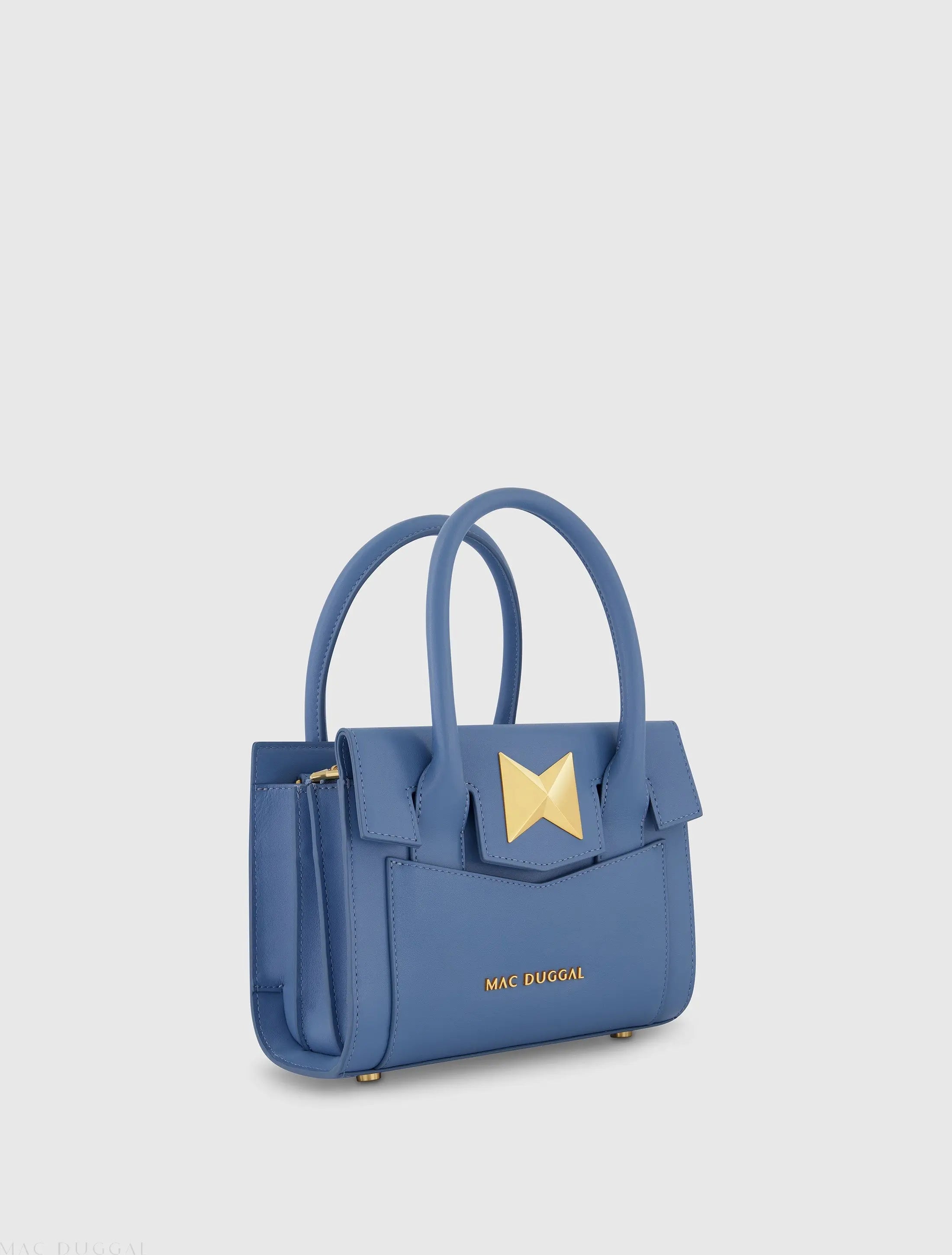 Blue Small Leather Tote Bag With Gold Hardware - FINAL SALE