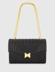 Black Quilted Napa Leather Handbag With Gold Hardware