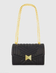 Black Quilted Napa Leather Handbag With Gold Chain