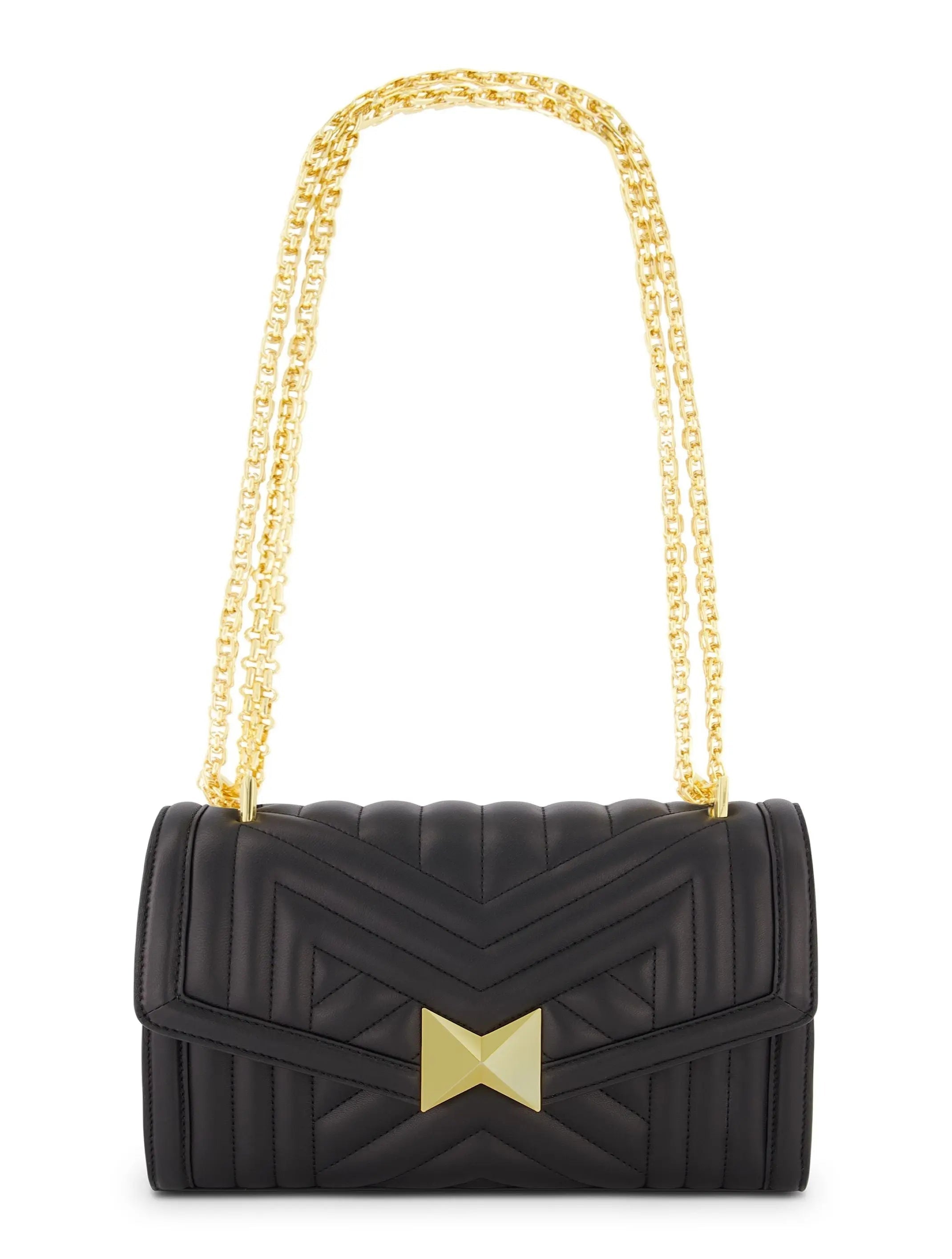 Black Quilted Napa Leather Handbag With Gold Chain