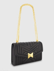 Black Quilted Napa Leather Handbag With Gold Chain