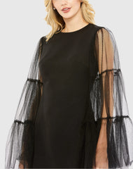 Black High Neck Flared Sleeve Mini Dress