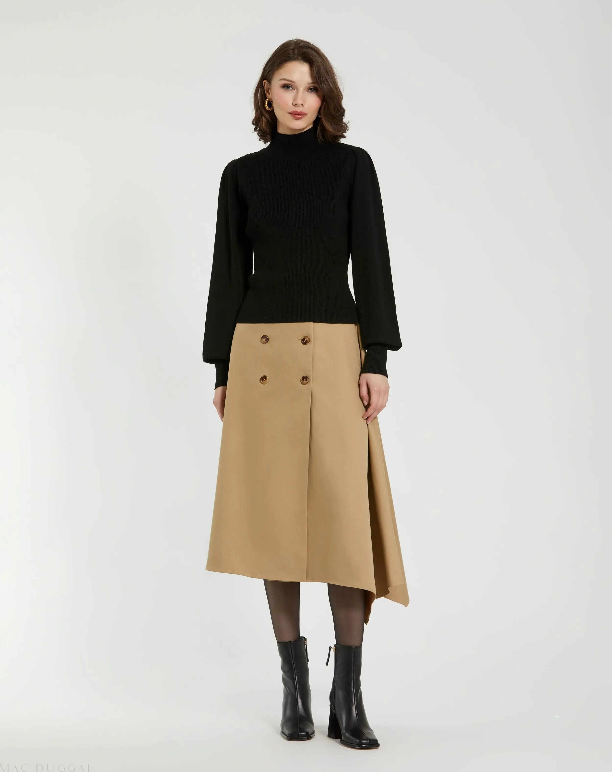 Black Ribbed Knit Balloon Sleeve Turtle Neck Sweater - FINAL SALE