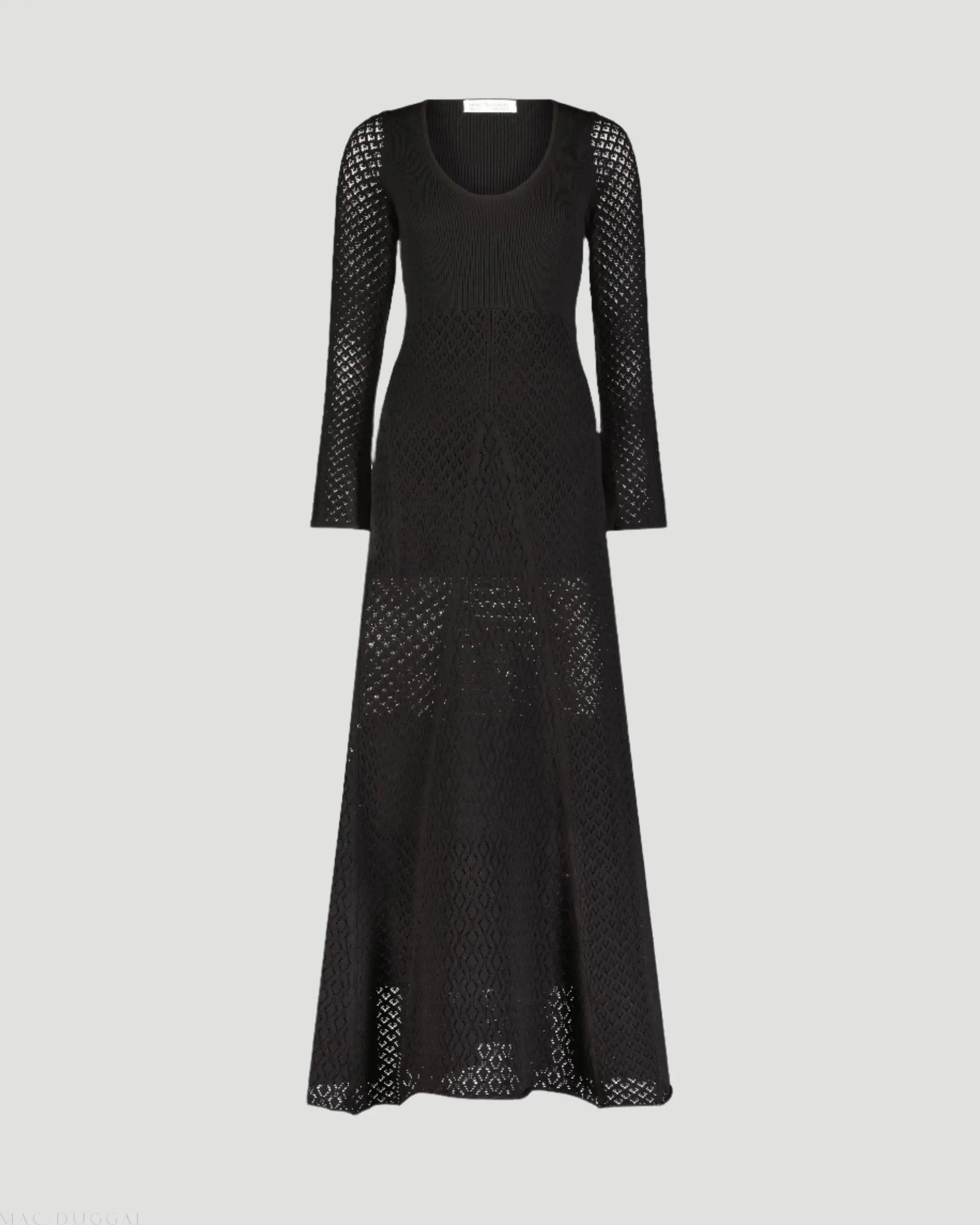 Black Scoop Neck Long Sleeve Knit Maxi Dress