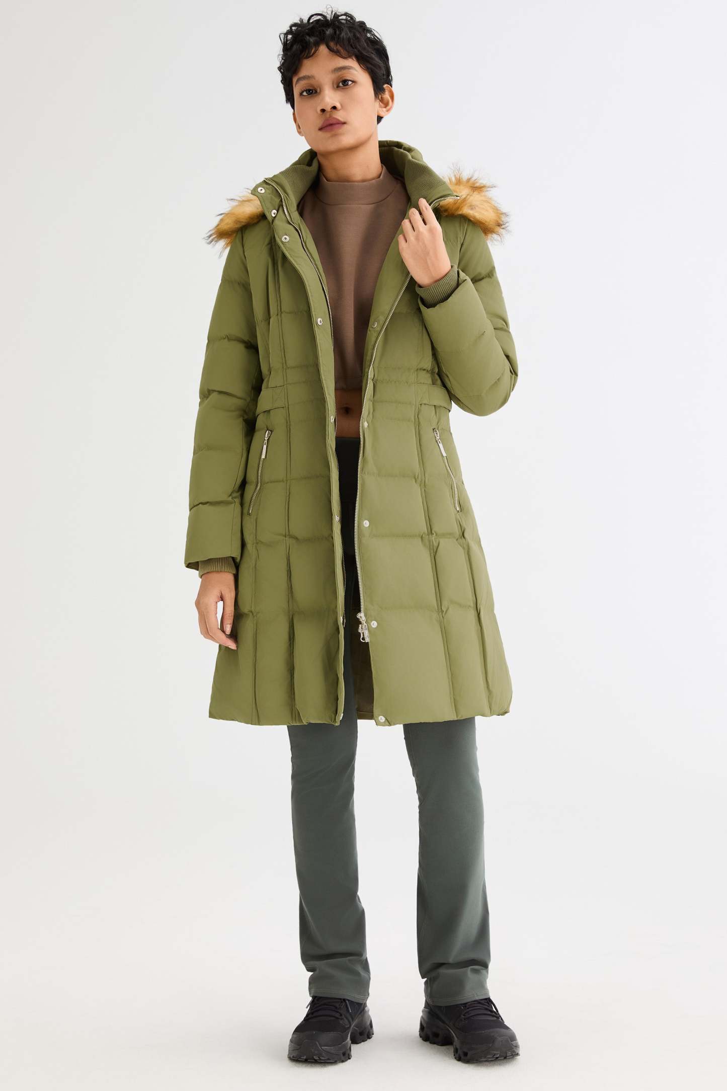 Long Faux Fur Hooded Down Coat