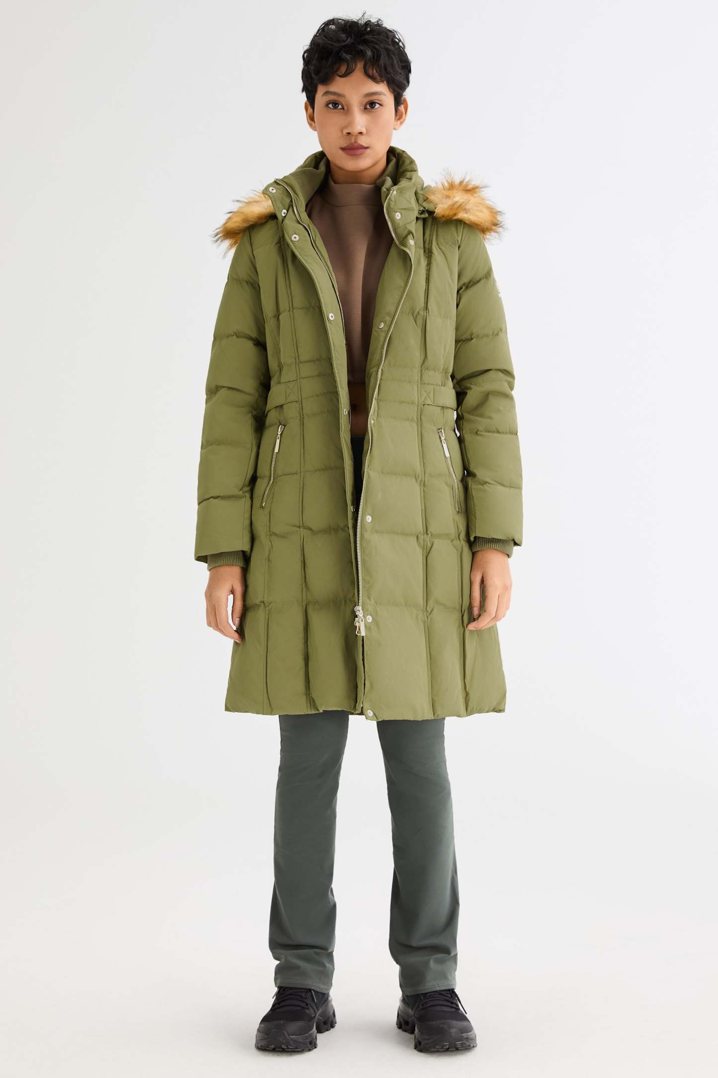 Long Faux Fur Hooded Down Coat