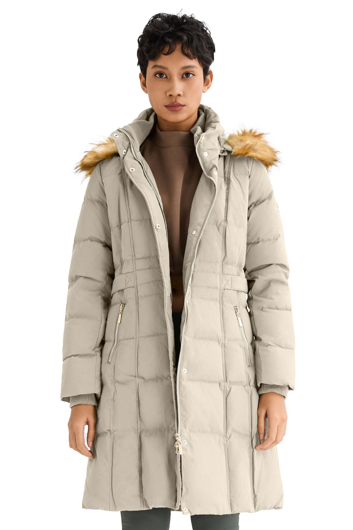 Long Faux Fur Hooded Down Coat