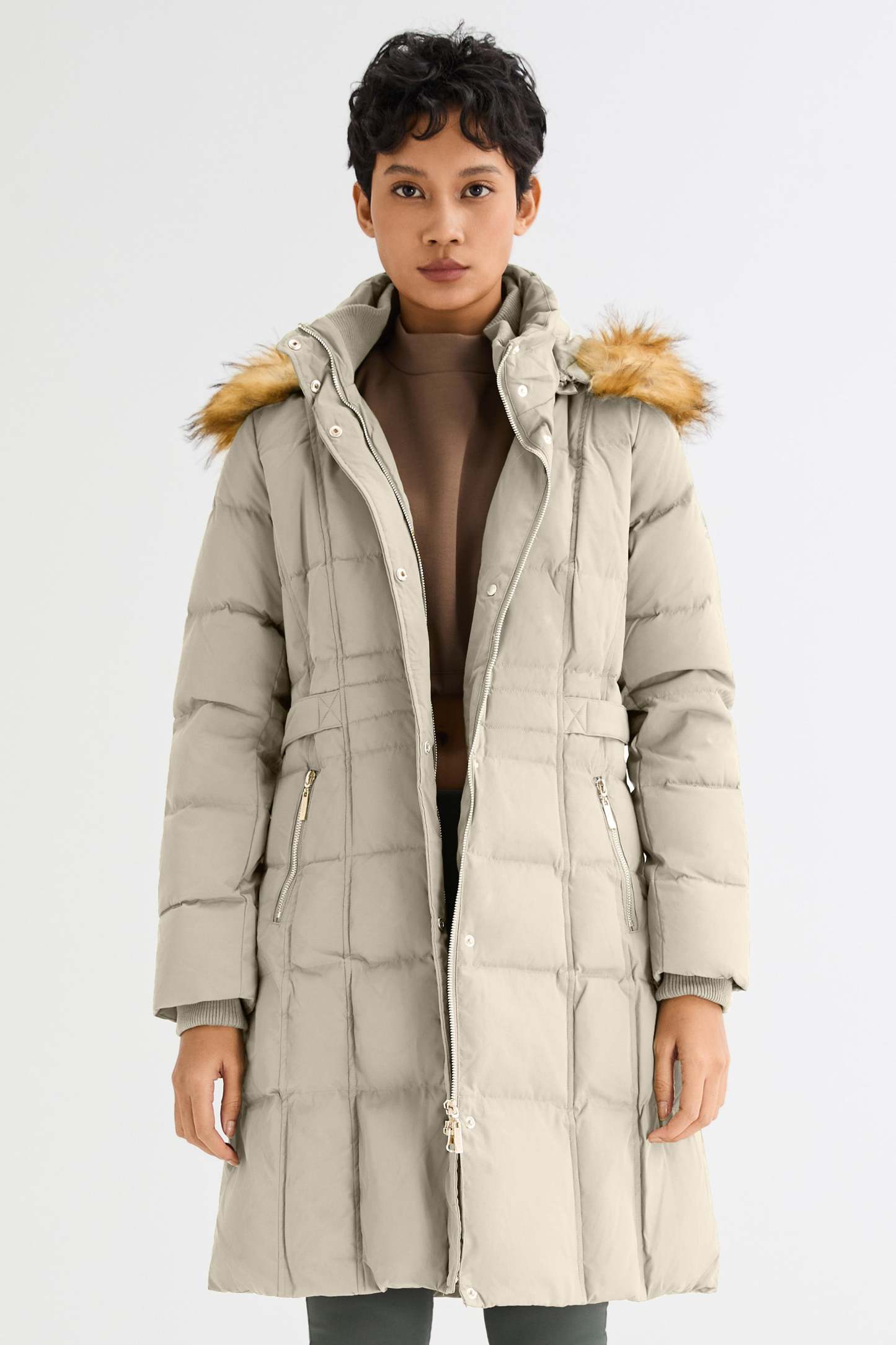 Long Faux Fur Hooded Down Coat