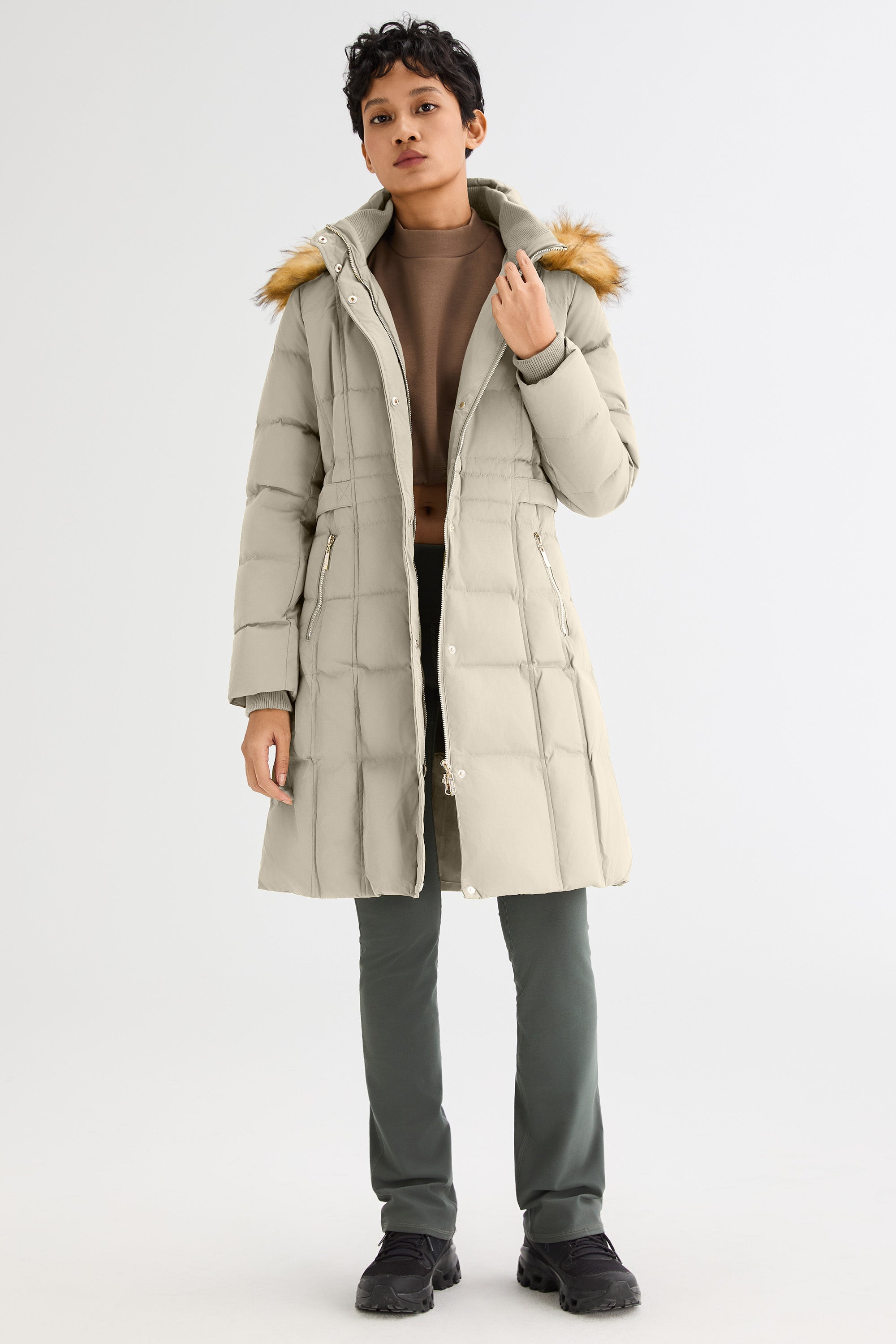 Long Faux Fur Hooded Down Coat