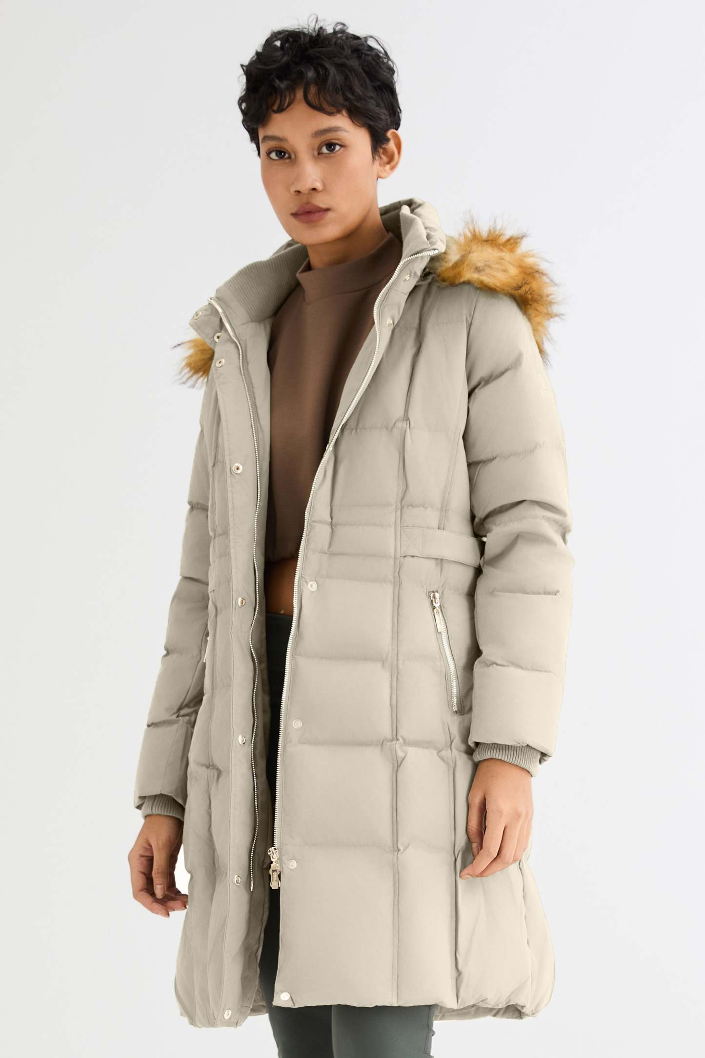 Long Faux Fur Hooded Down Coat