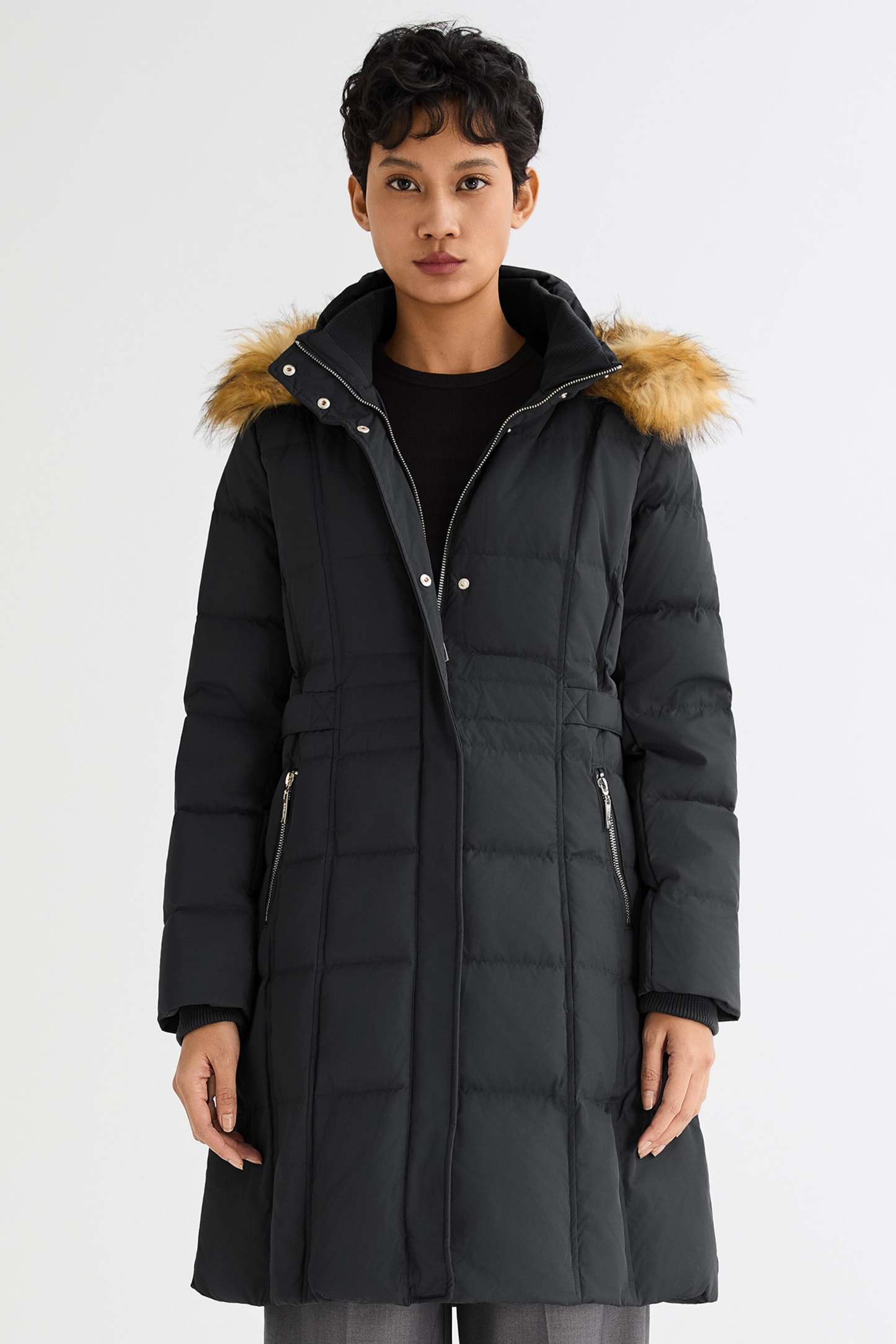 Long Faux Fur Hooded Down Coat