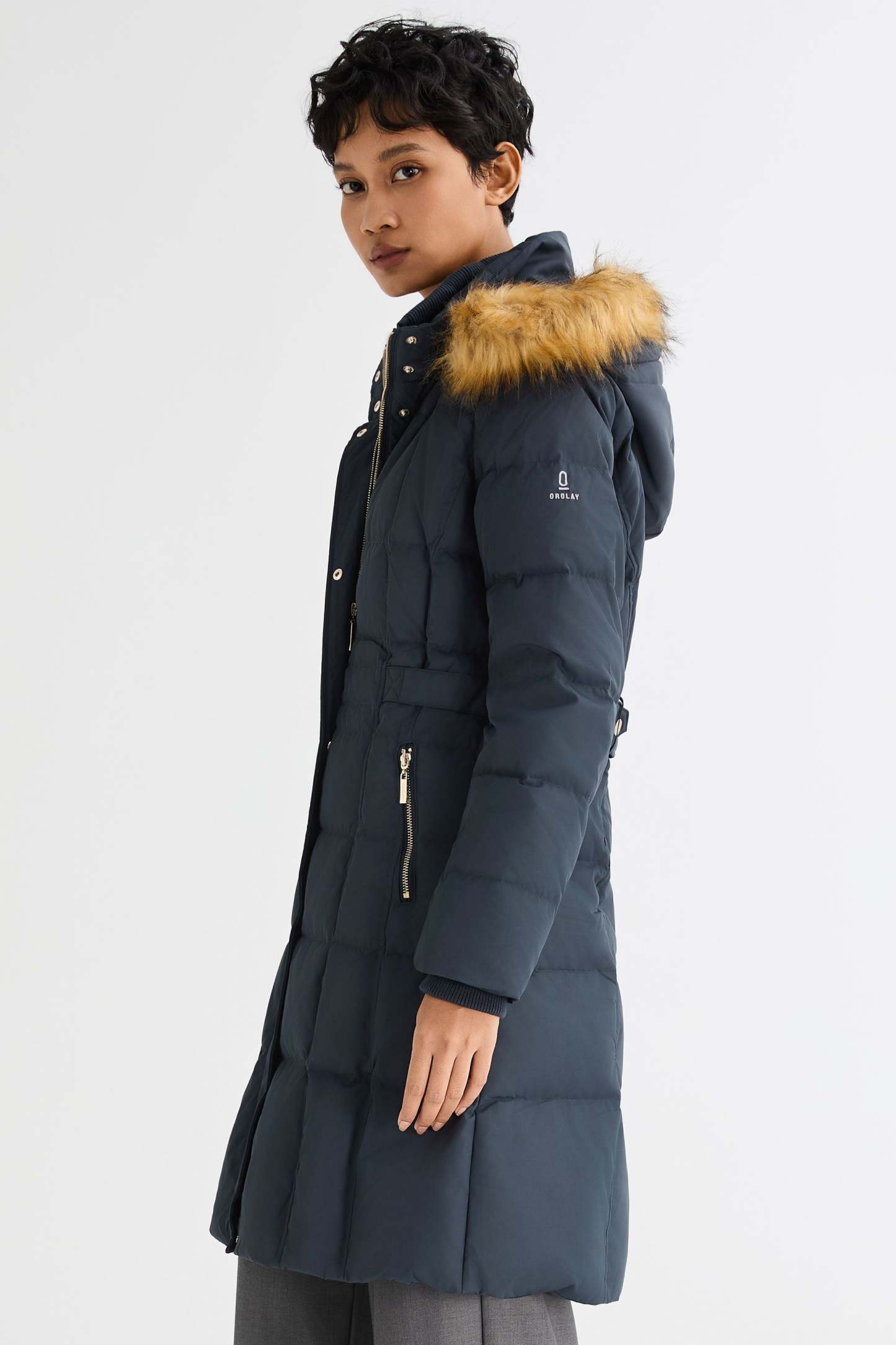Long Faux Fur Hooded Down Coat