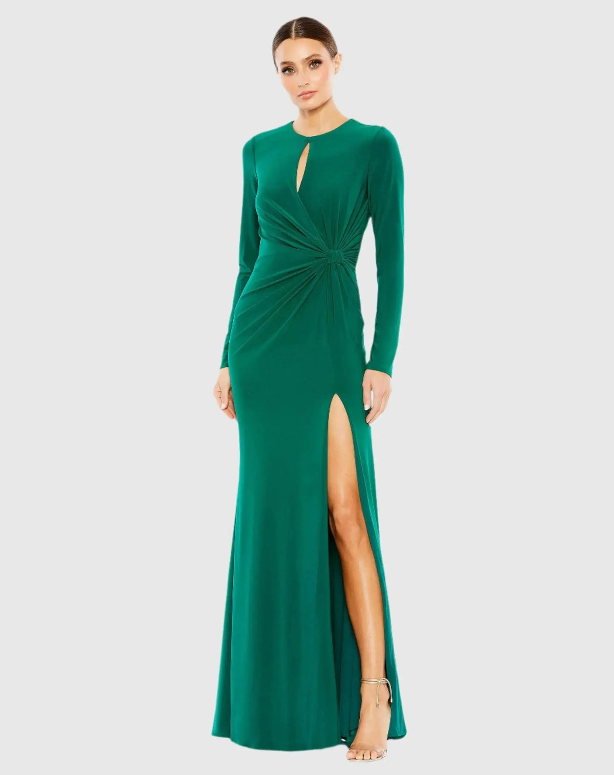 Green Long Sleeve Keyhole Draped Gown