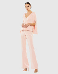 Pink Long Sleeve Crepe Pant Suit