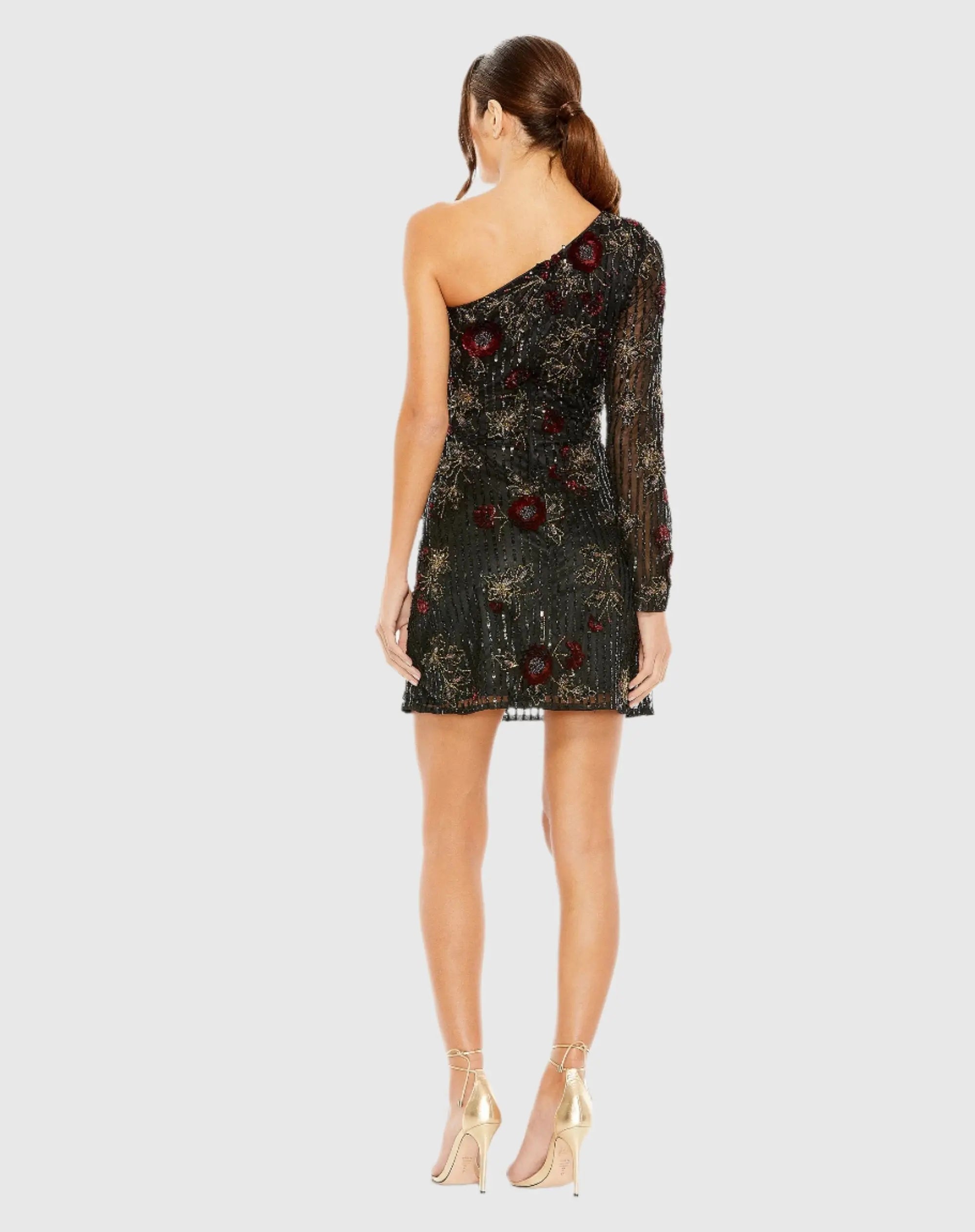 Black One Shoulder Embellished Mini Dress - FINAL SALE