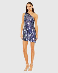 Multicolor One Shoulder Ombre Fringe Paillette Mini Dress