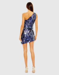 Multicolor One Shoulder Ombre Fringe Paillette Mini Dress