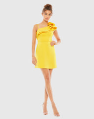 Yellow One Shoulder Ruffle Mini Dress