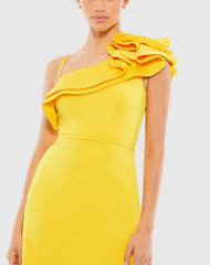 Yellow One Shoulder Ruffle Mini Dress