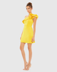Yellow One Shoulder Ruffle Mini Dress