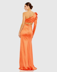 Orange Puff One Sleeve Cut Out Side Knot Gown