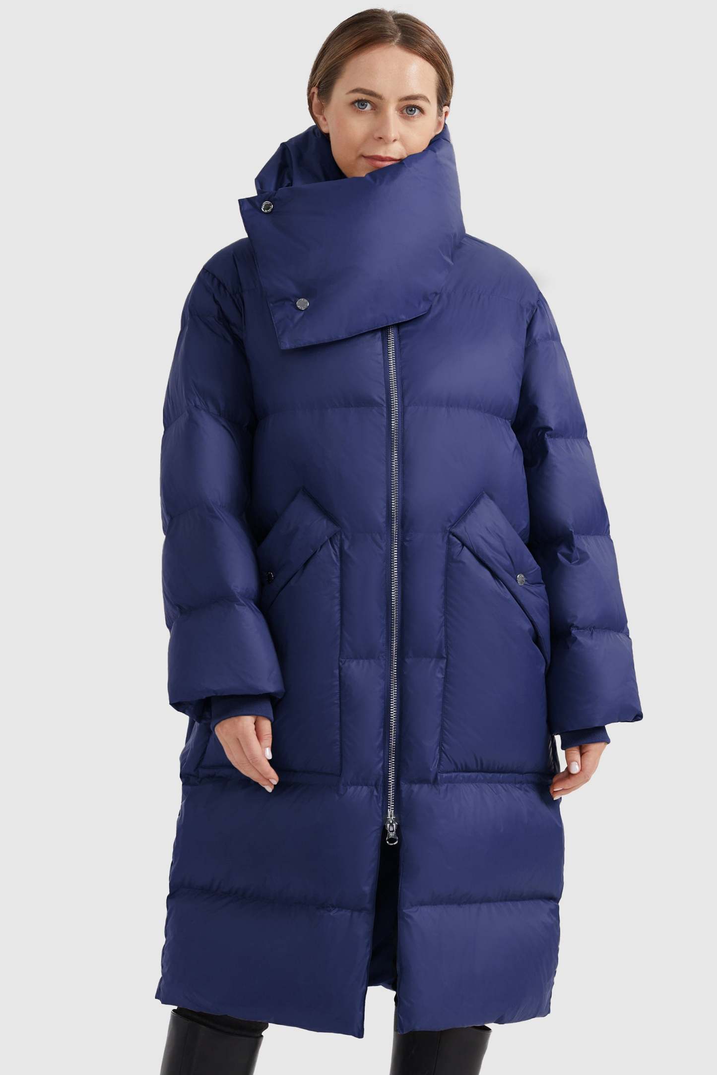 Puffer Long Stylish Winter Down Jacket with Warm Thickened Collar