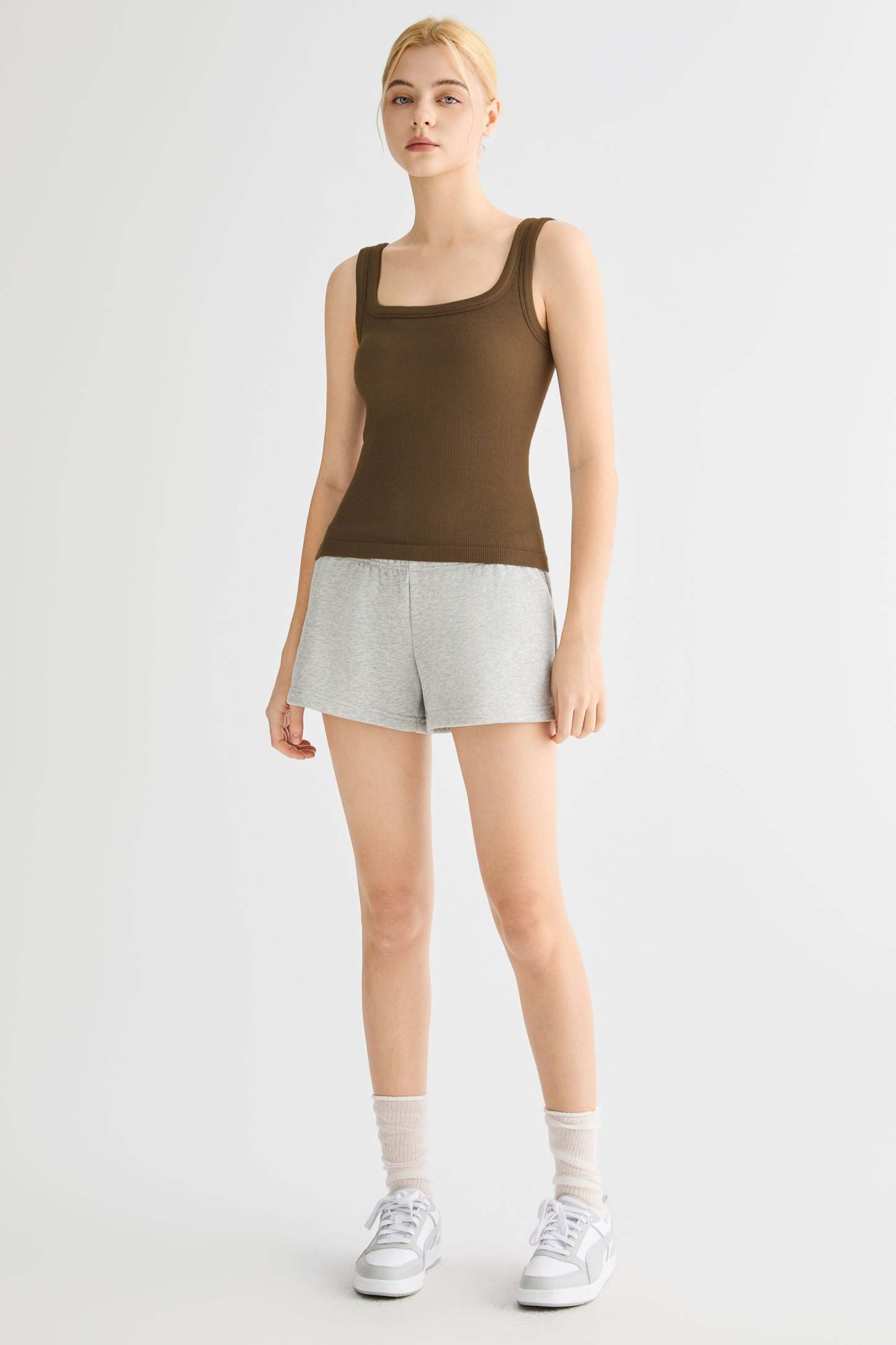 Padded Ribbed Wide-Strap Crew Tank