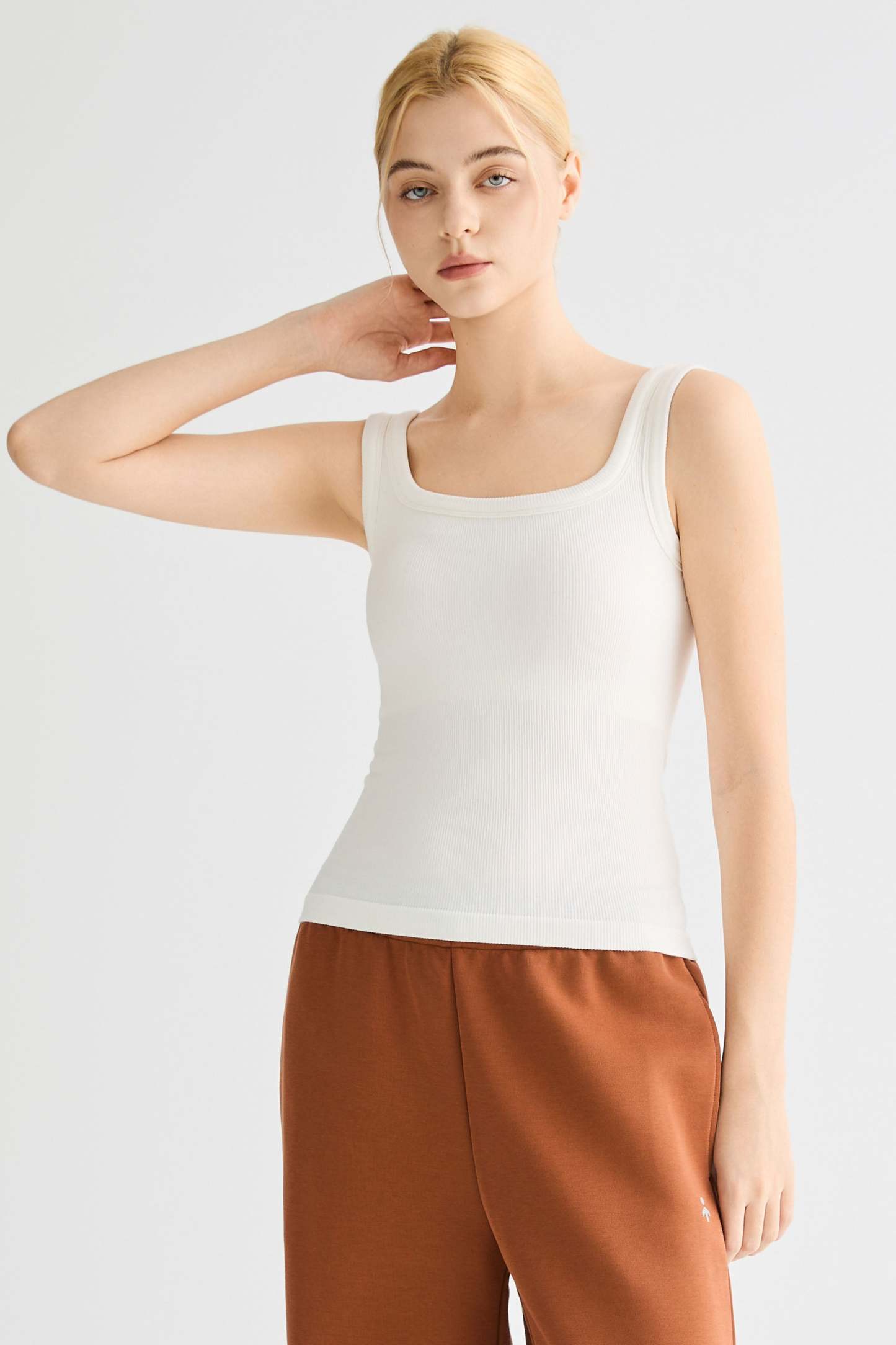 Padded Ribbed Wide-Strap Crew Tank
