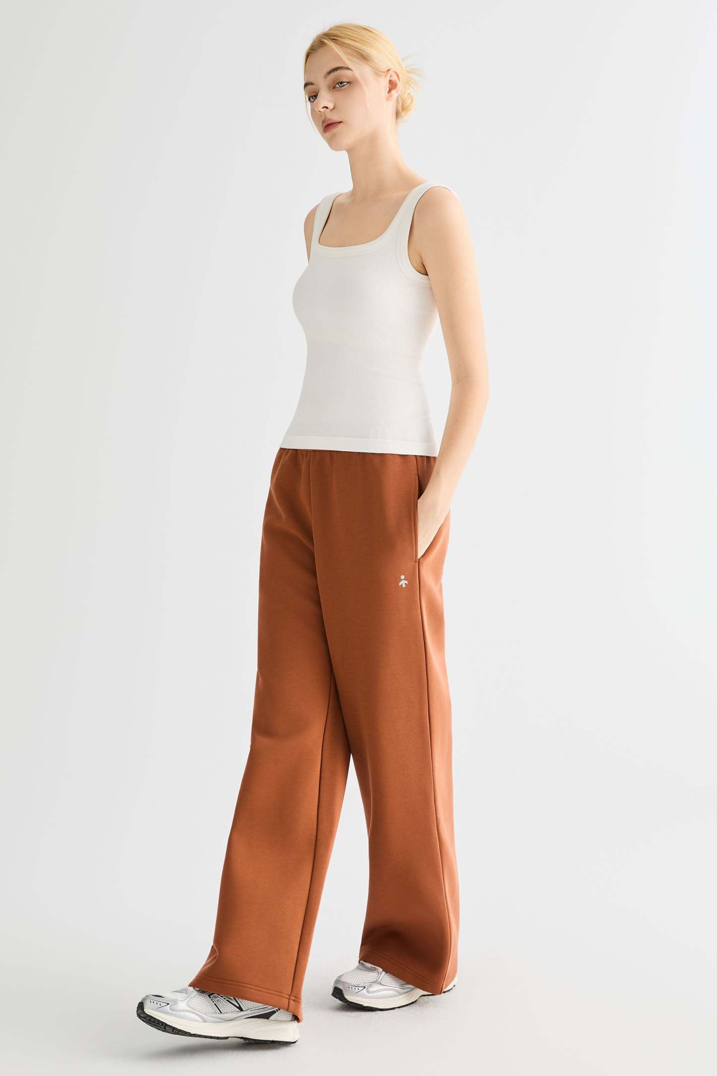 Padded Ribbed Wide-Strap Crew Tank