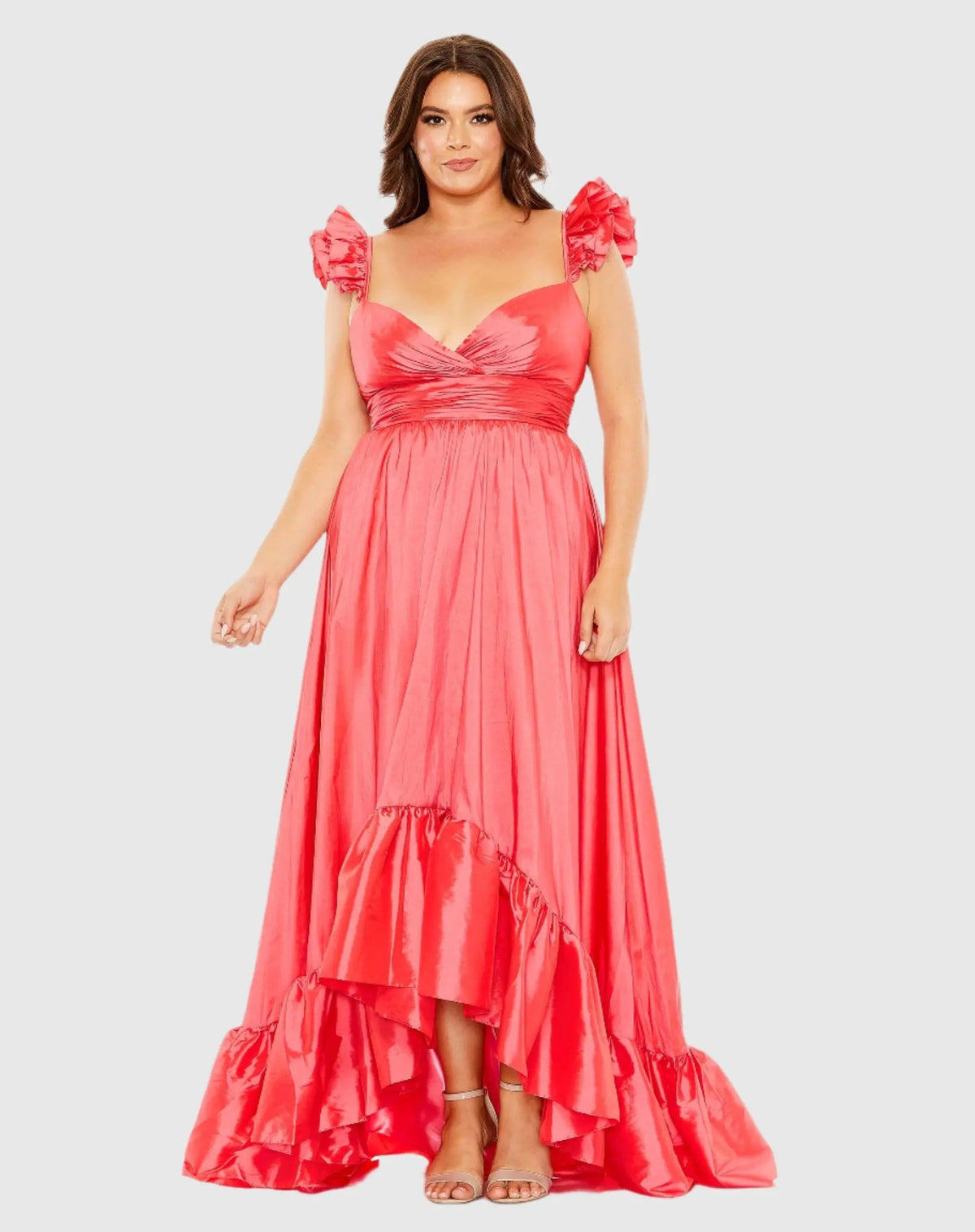 Pink Ruffle Strap High Low Gown (Plus)