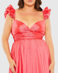 Pink Ruffle Strap High Low Gown (Plus)