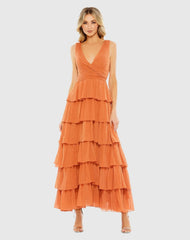 Orange Polka Dot Ruffle Tiered Sleeveless Dress