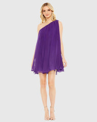 Purple One Shoulder Flowy Chiffon Mini Dress