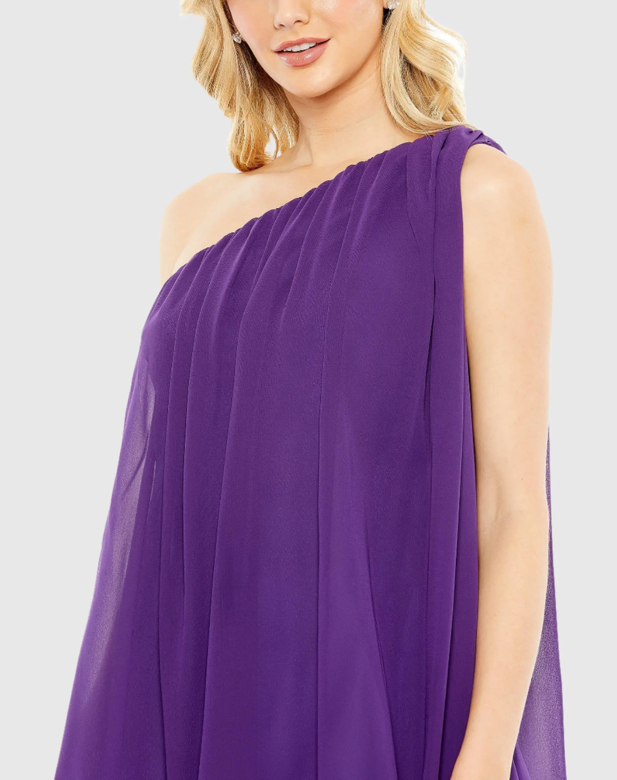 Purple One Shoulder Flowy Chiffon Mini Dress