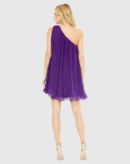 Purple One Shoulder Flowy Chiffon Mini Dress