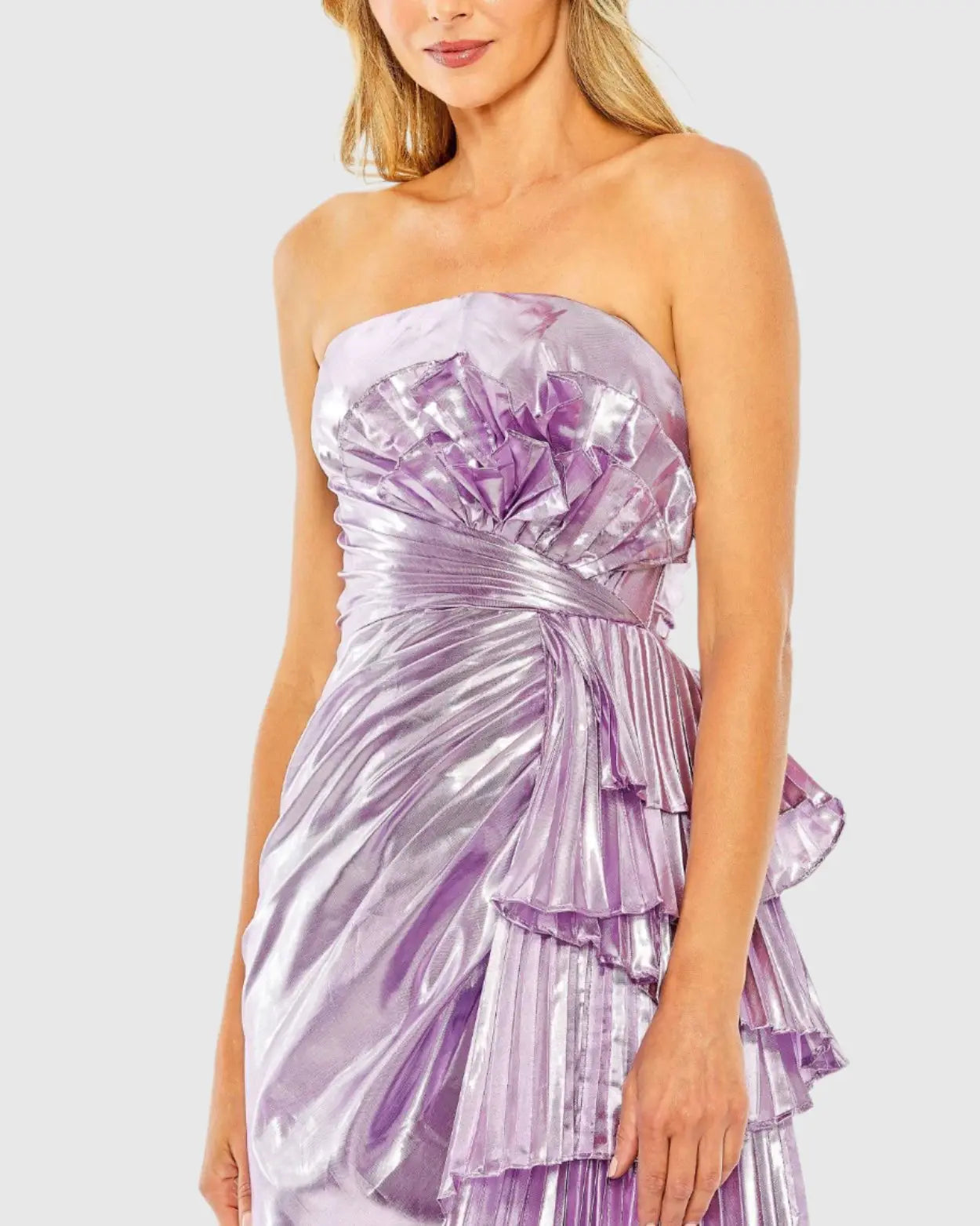 Purple Strapless Metallic Draped Detail Mini Dress