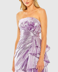 Purple Strapless Metallic Draped Detail Mini Dress