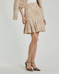 Beige High Waist Box Pleat Boucle Mini Skirt