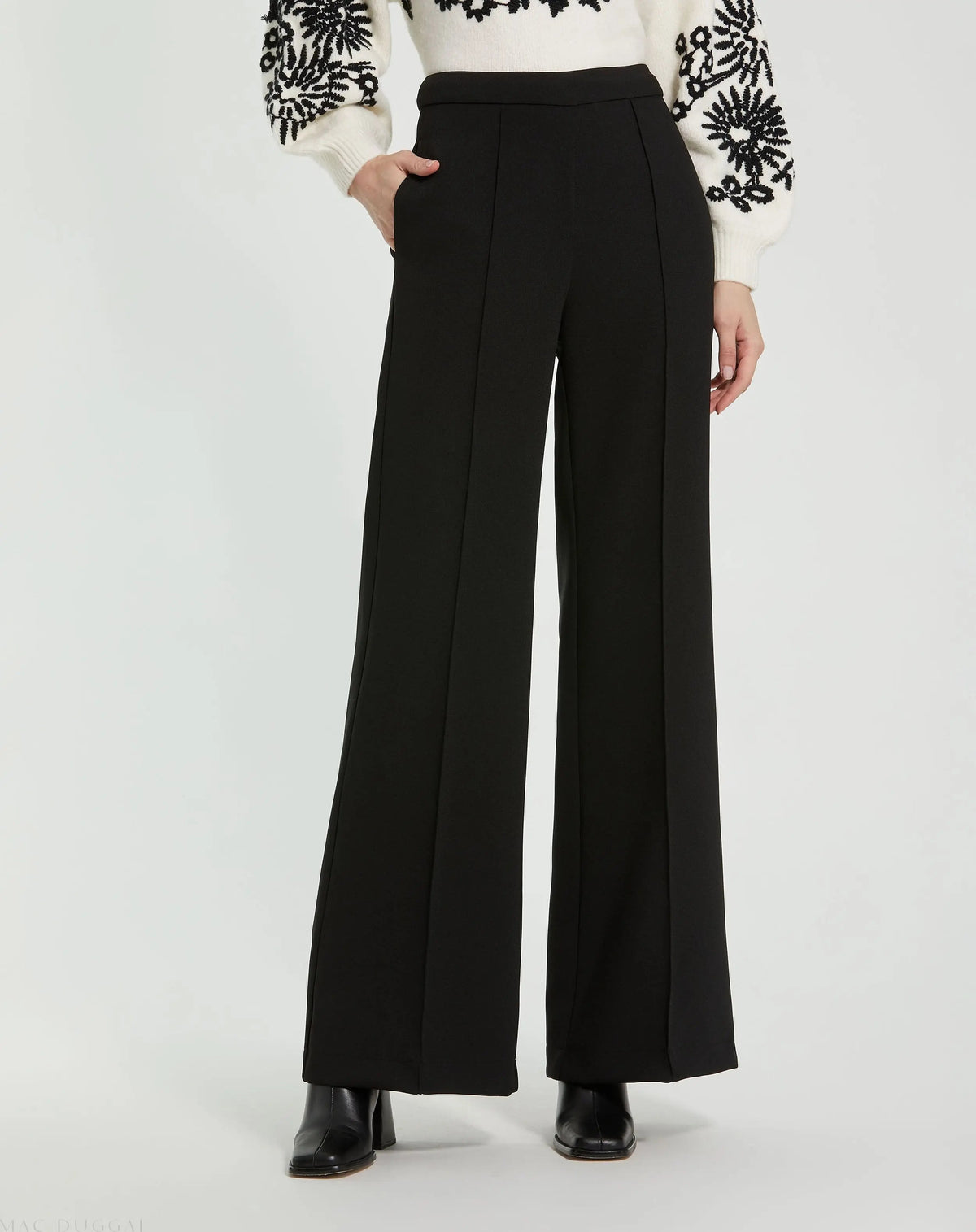 Black Classic Crepe Wide Leg High Waisted Trouser Pant - FINAL SALE