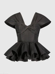 Black Faille Twist Bustier Peplum Top