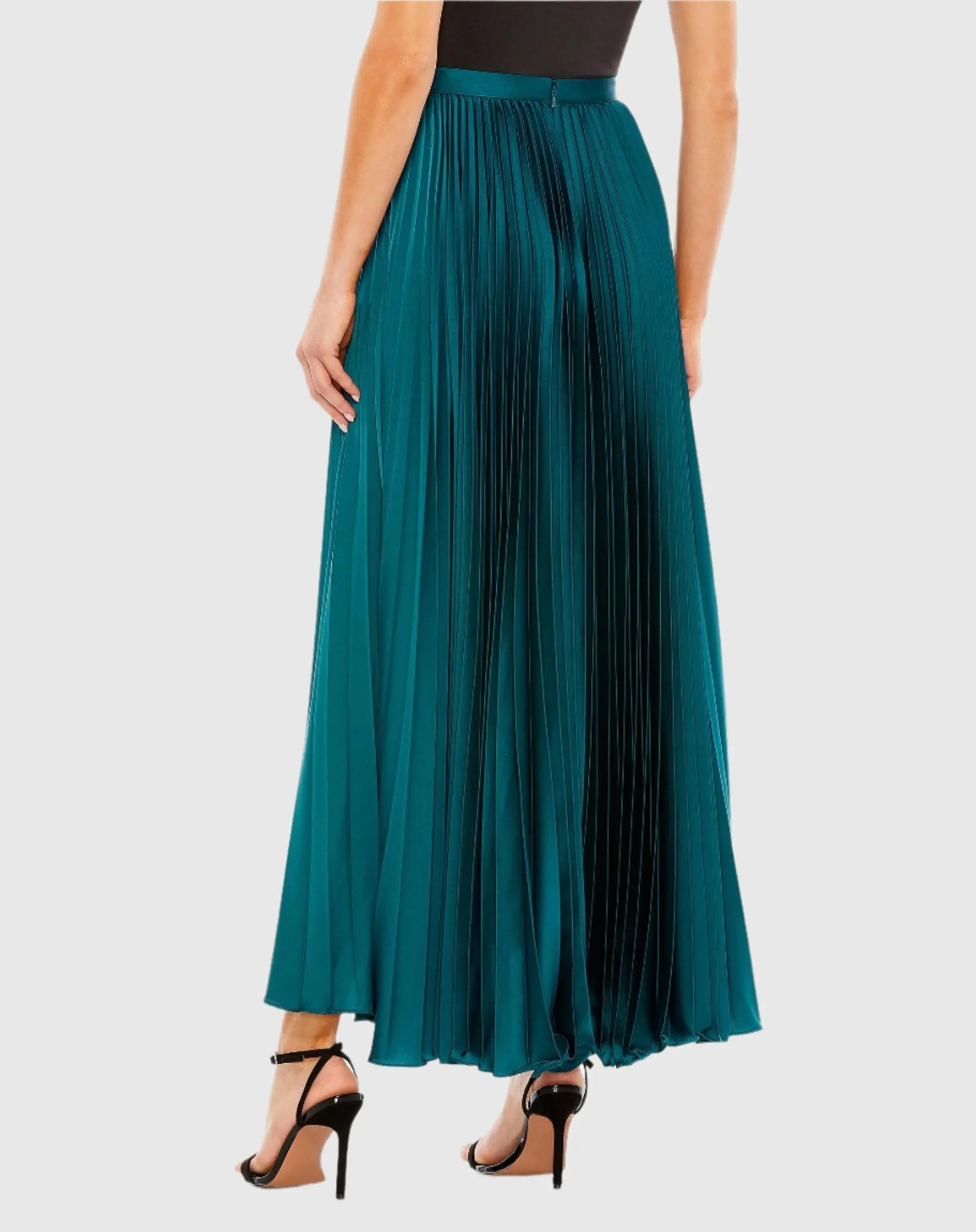 Blue Ankle Length Satin Pleated Skirt