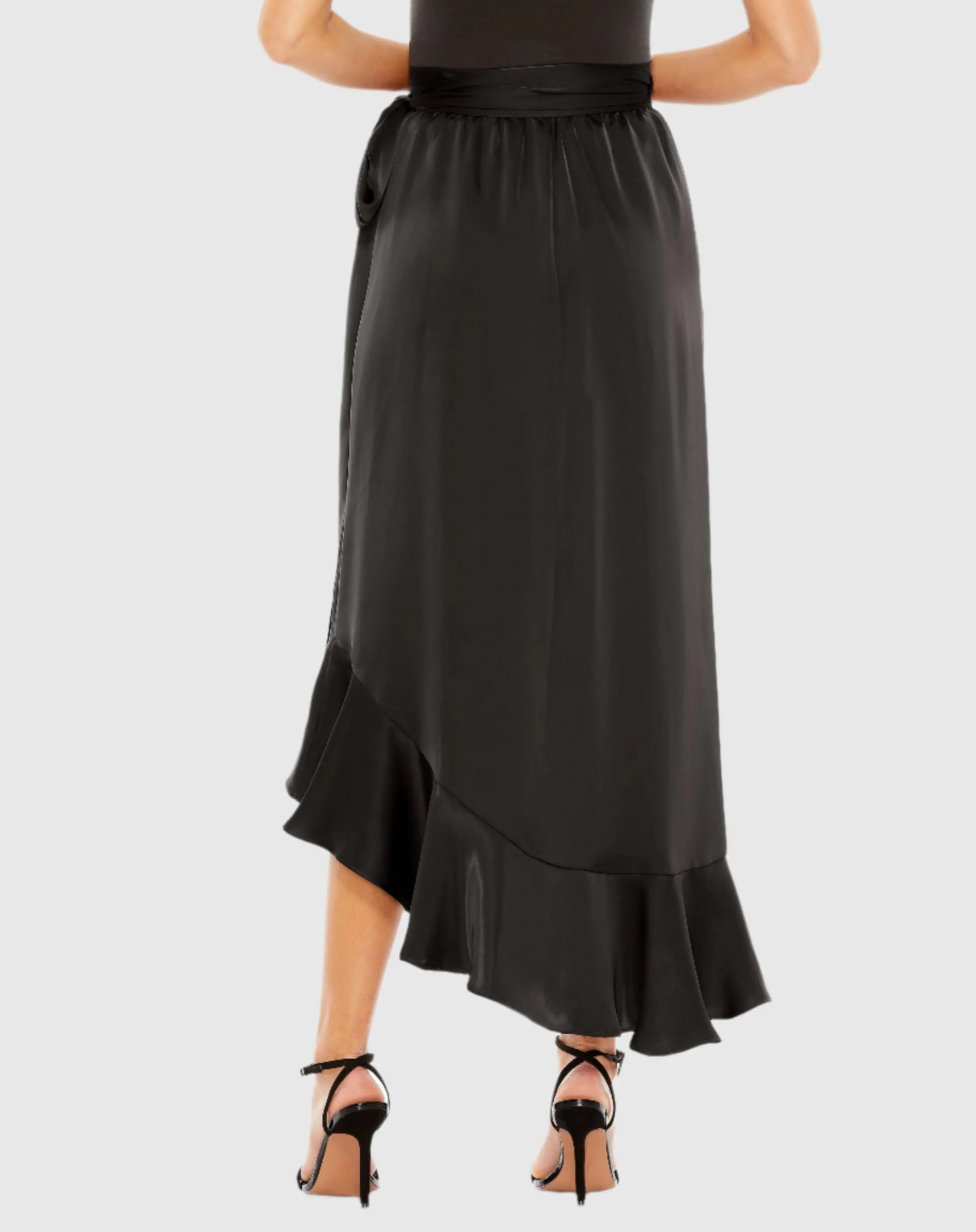 Black Satin Hi-Low Evening Wrap Skirt - FINAL SALE