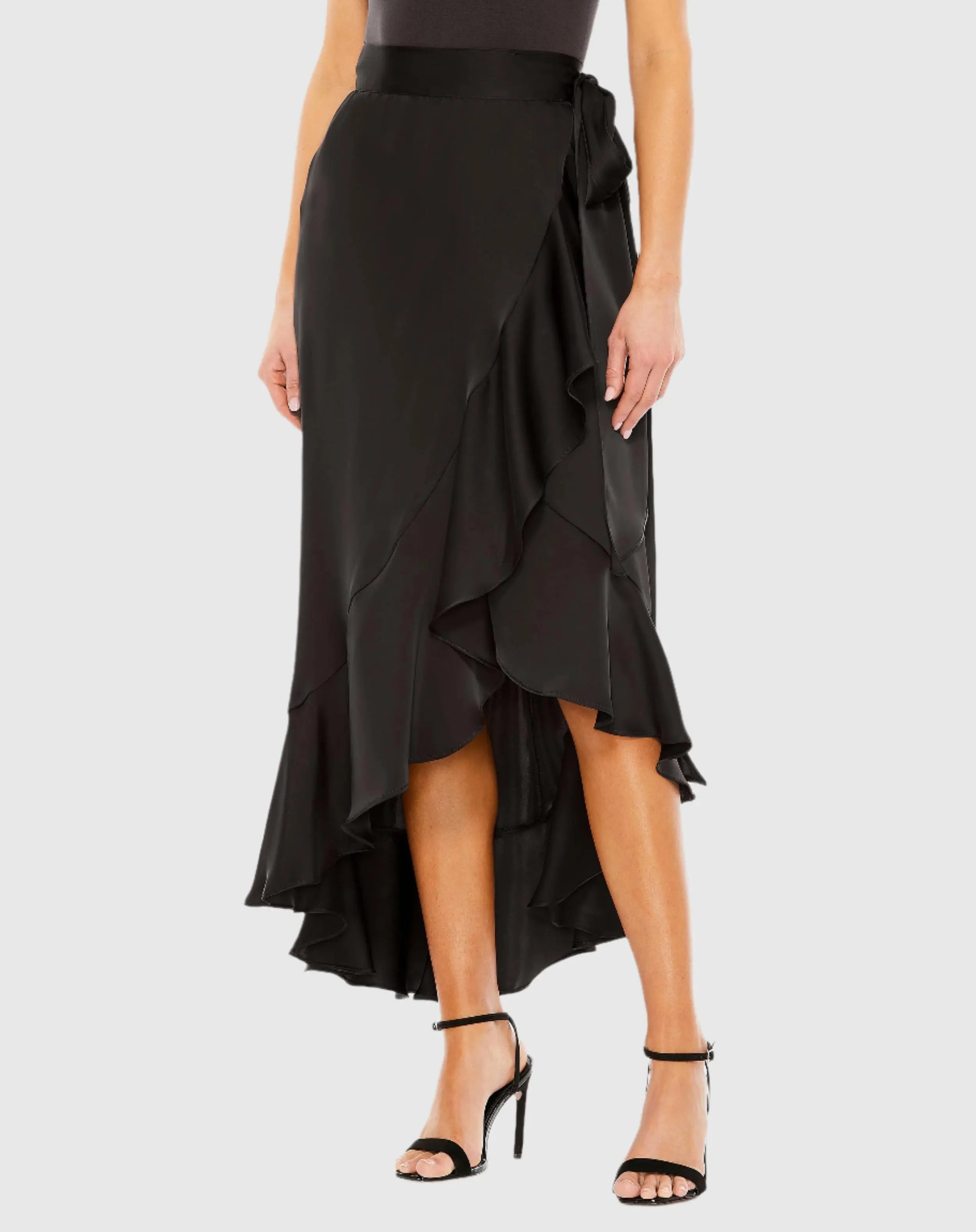 Black Satin Hi-Low Evening Wrap Skirt - FINAL SALE