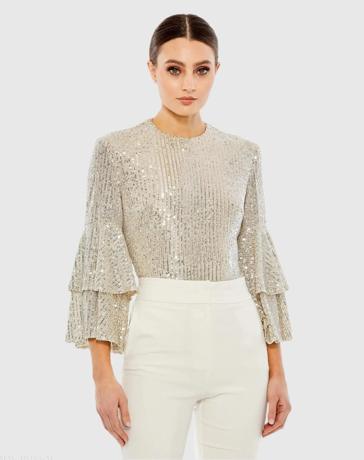 Silver Ruffle 3/4 Sleeve Sequin Bodysuit - FINAL SALE