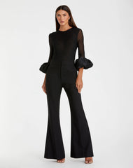 Black Mesh Long Sleeve Bodysuit With Satin Puff Sleeve - FINAL SALE